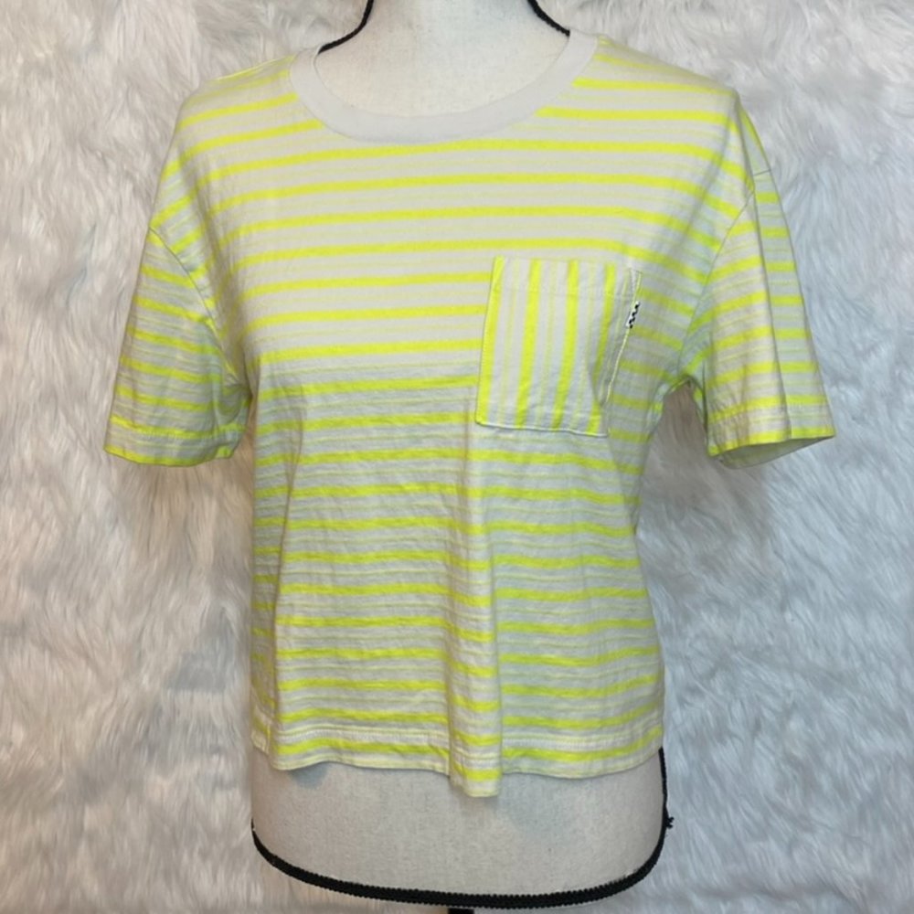 Vans Mini Check Pocket Tee Striped Yellow T-Shirt Size Small